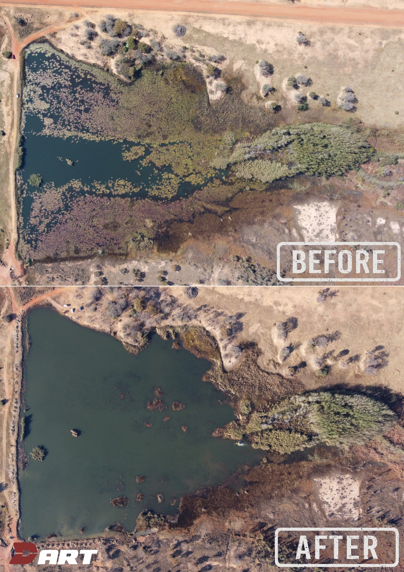 Dam cleaned, before and after